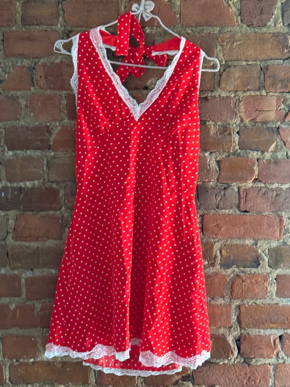 Red Polka Dot Lace-Trim Chemise Nightdress - Women